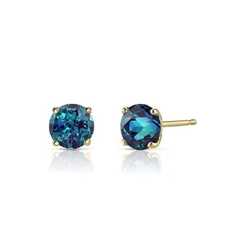 14k Yellow Gold Plated Created Alexandrite Round Stud Earrings 6mm Blue Image 1