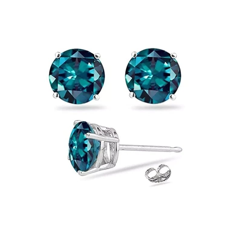 14k White Gold Plated Created Alexandrite Round Stud Earrings 6mm Blue Women Image 1