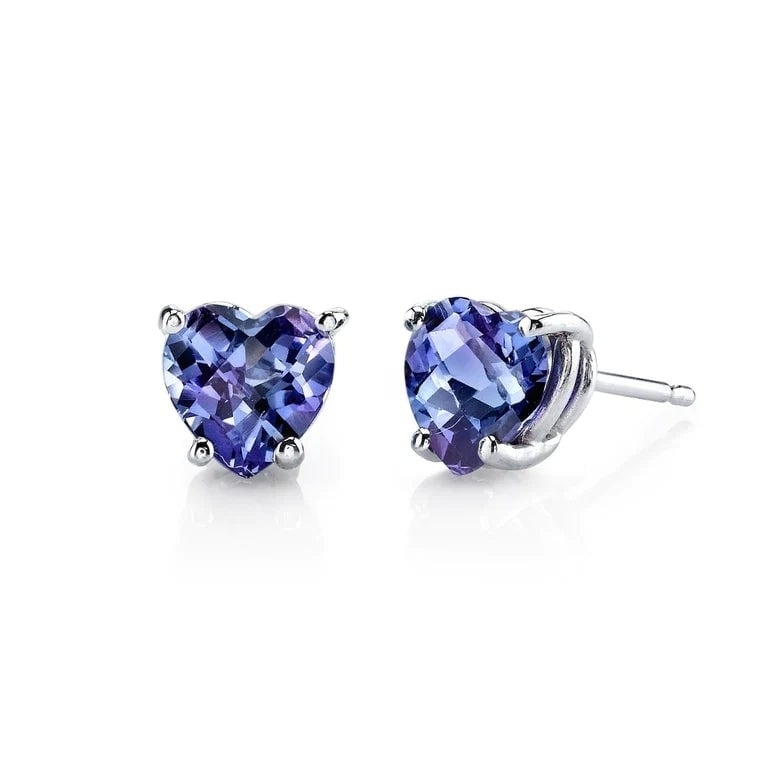 14k White Gold Plated Created Alexandrite Heart Stud Earrings 6mm for Women Image 1