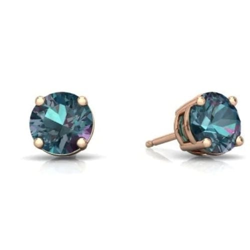 14k Rose Gold Created Alexandrite Stud Earrings 3mm Push Back Women Jewelry Image 1