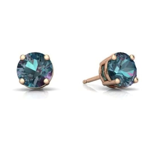 14k Rose Gold Created Alexandrite Round Stud Earrings 4mm Push Back Womens Jewelry Image 1