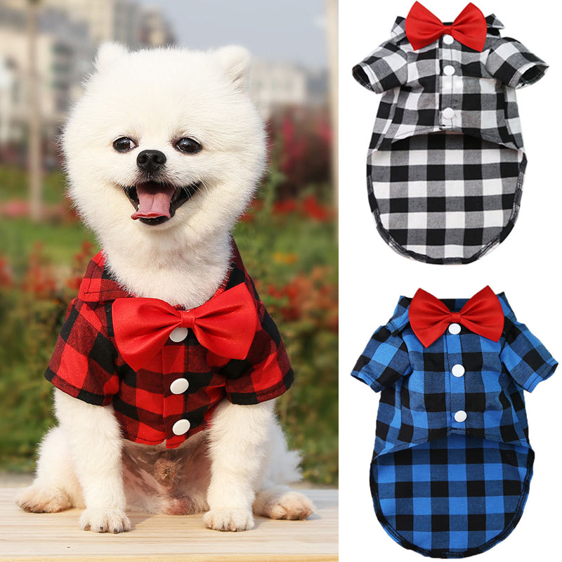 Pet Clothes Dogs Plaid Shirt Vest Small Medium Pet Costume Wedding Dress Image 1