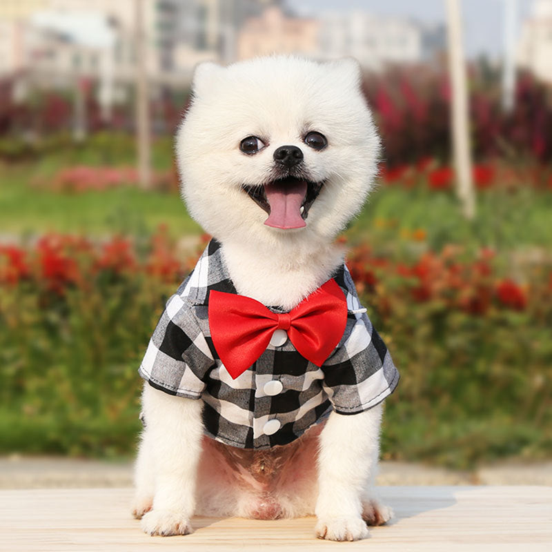 Pet Clothes Dogs Plaid Shirt Vest Small Medium Pet Costume Wedding Dress Image 2