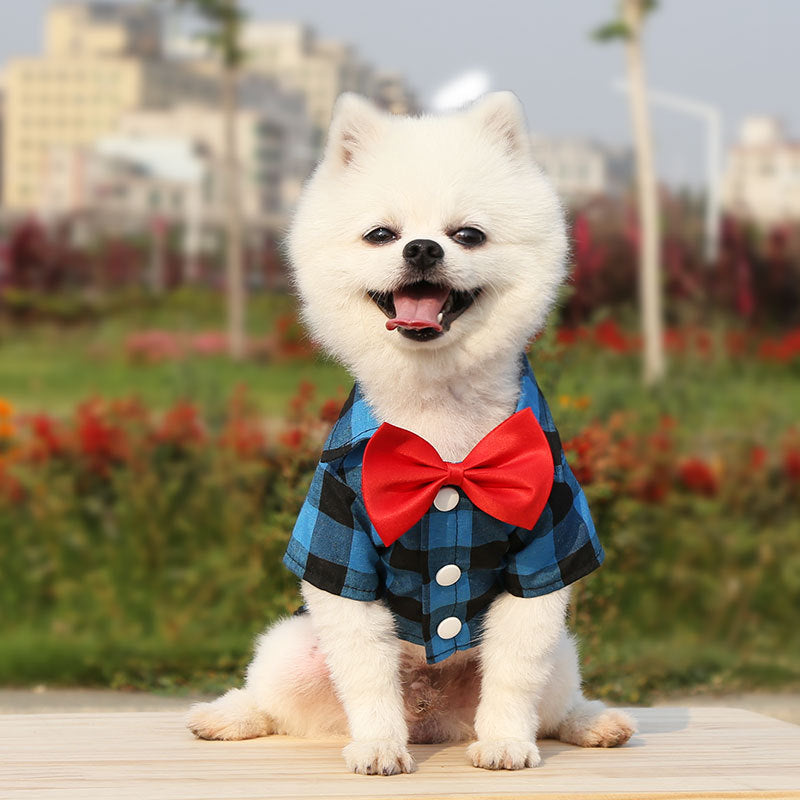 Pet Clothes Dogs Plaid Shirt Vest Small Medium Pet Costume Wedding Dress Image 3