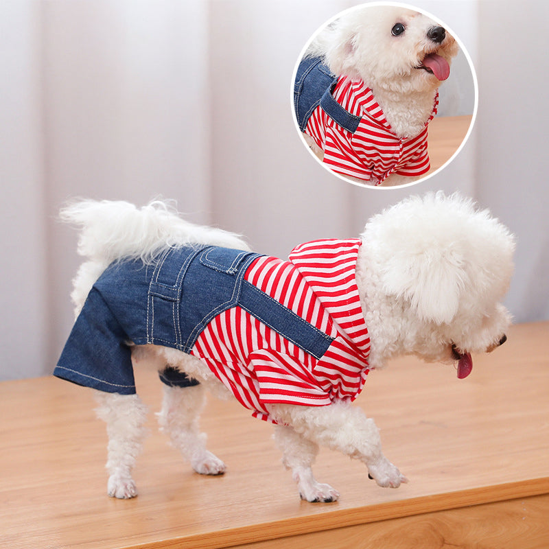 Jean Dog Hoodies Striped Plaid Small Medium Dogs Cats Casual Clothing Outfits Image 2