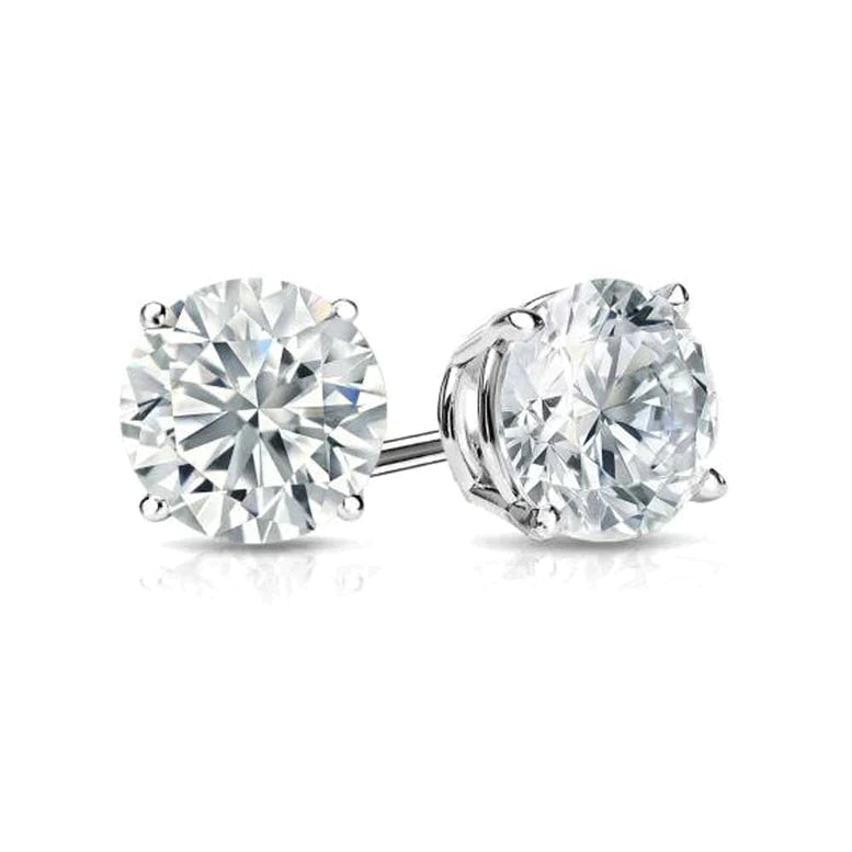 14K White Gold Diamond Round Stud Earrings 4mm Gift for Women Jewelry Image 1