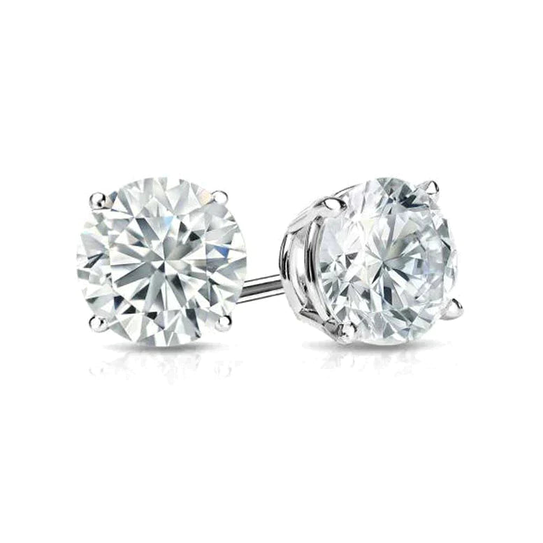 14K White Gold Round Created White Diamond Stud Earrings 4mm Womens Jewelry Image 1