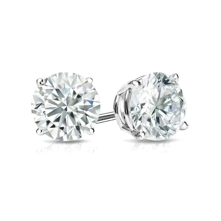 Paris Jewelry 14K White Gold Round Created White Sapphire Stud Earrings 4mm Image 1