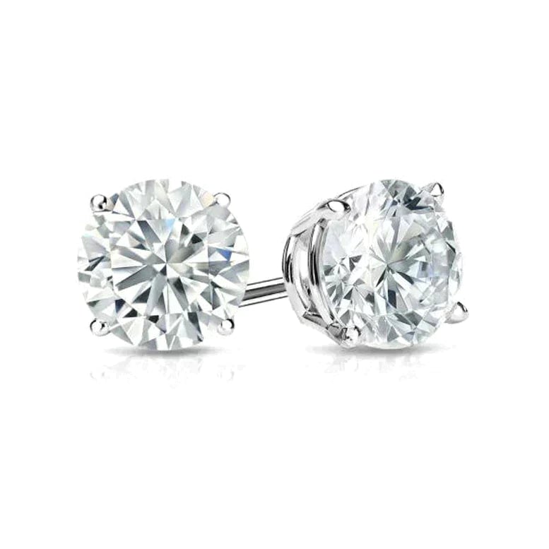 14K White Solid Gold Created White Sapphire Round Stud Earrings 1ct Image 1