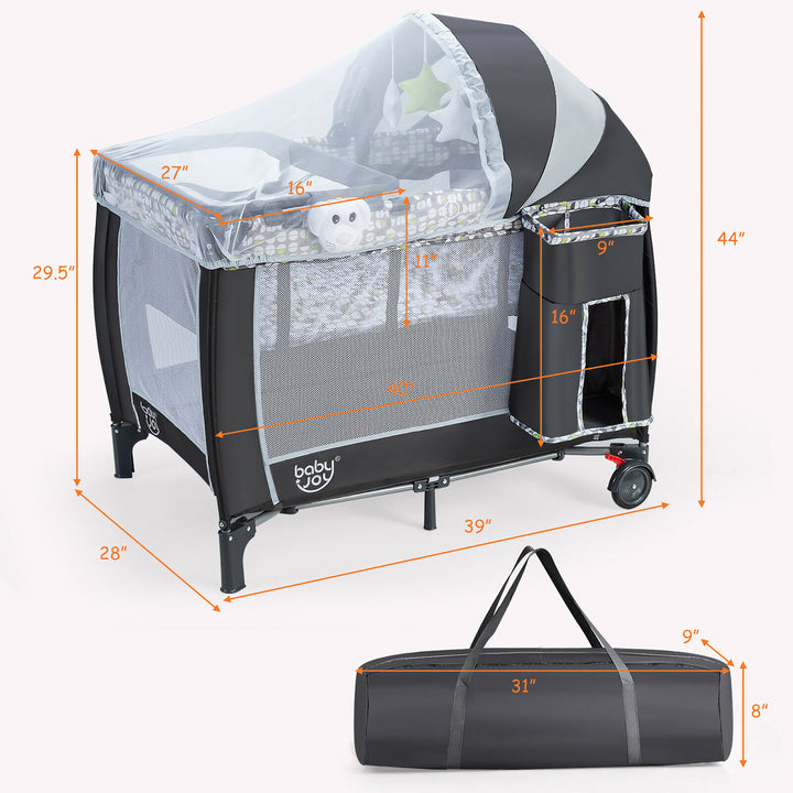 Babyjoy Portable Foldable Baby Playard Playpen Nursery Center w/ Changing Station and Net Image 2