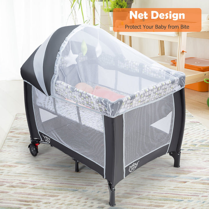 Babyjoy Portable Foldable Baby Playard Playpen Nursery Center w/ Changing Station and Net Image 3