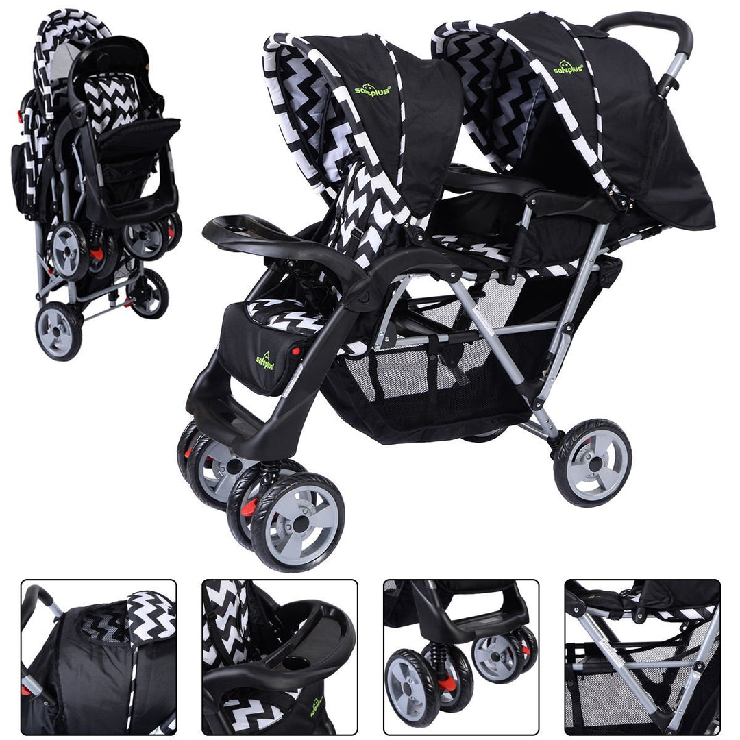 Foldable Twin Baby Double Stroller Kids Jogger Travel Infant Pushchair Black Image 1