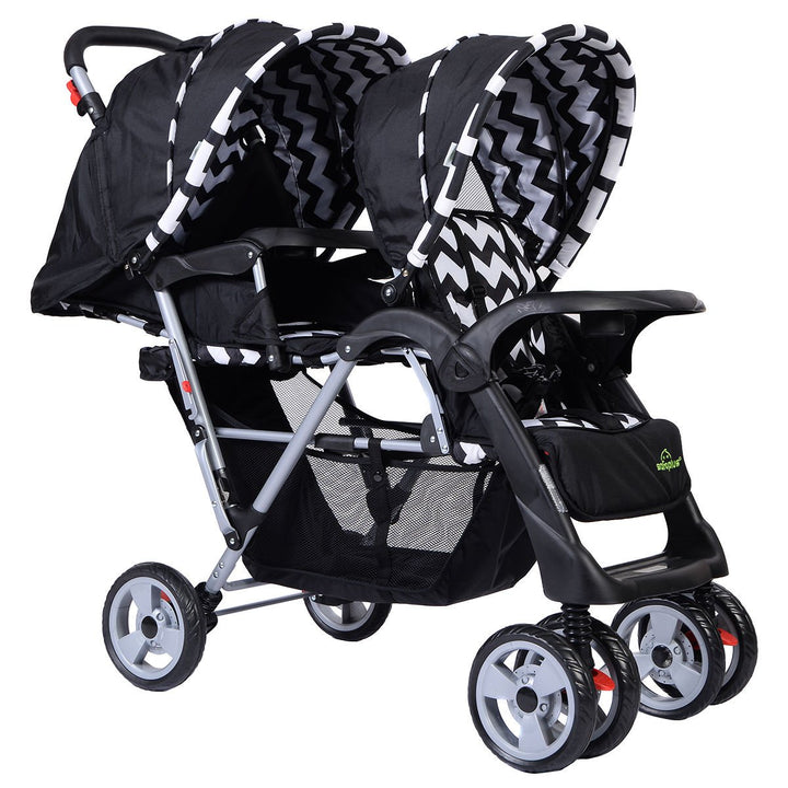 Foldable Twin Baby Double Stroller Kids Jogger Travel Infant Pushchair Black Image 2