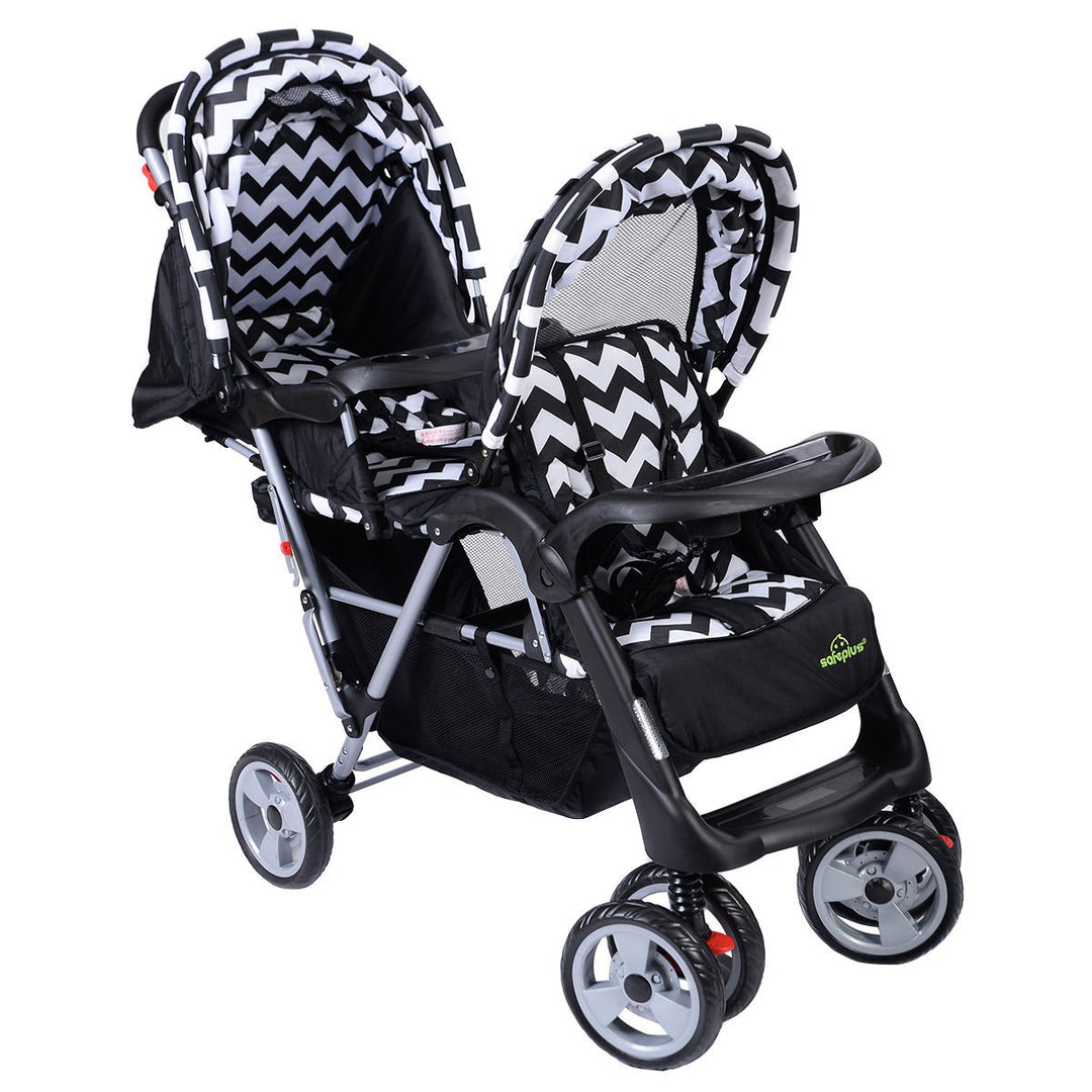 Foldable Twin Baby Double Stroller Kids Jogger Travel Infant Pushchair Black Image 3