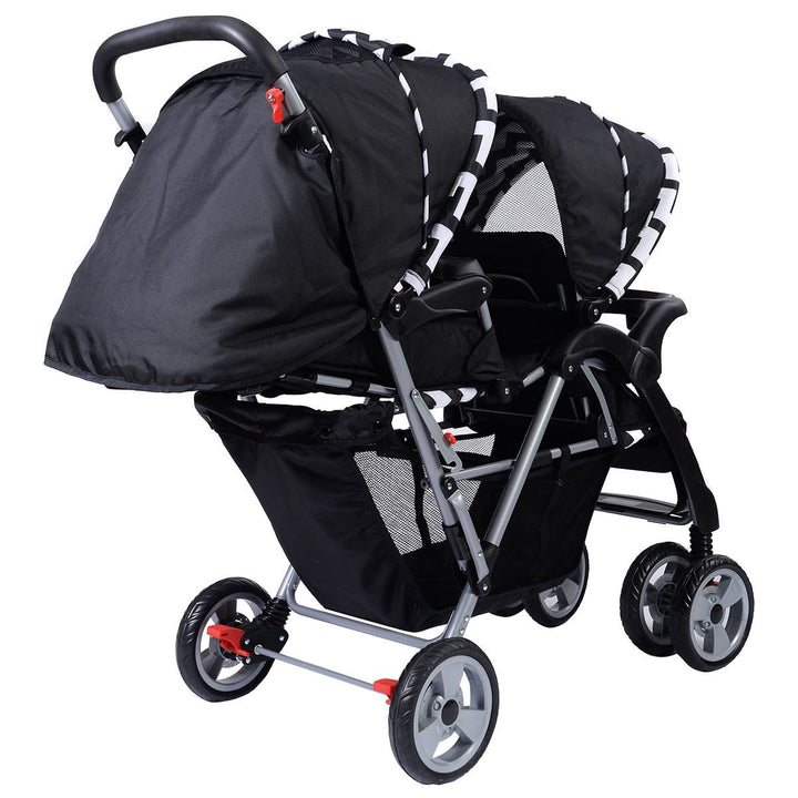 Foldable Twin Baby Double Stroller Kids Jogger Travel Infant Pushchair Black Image 4