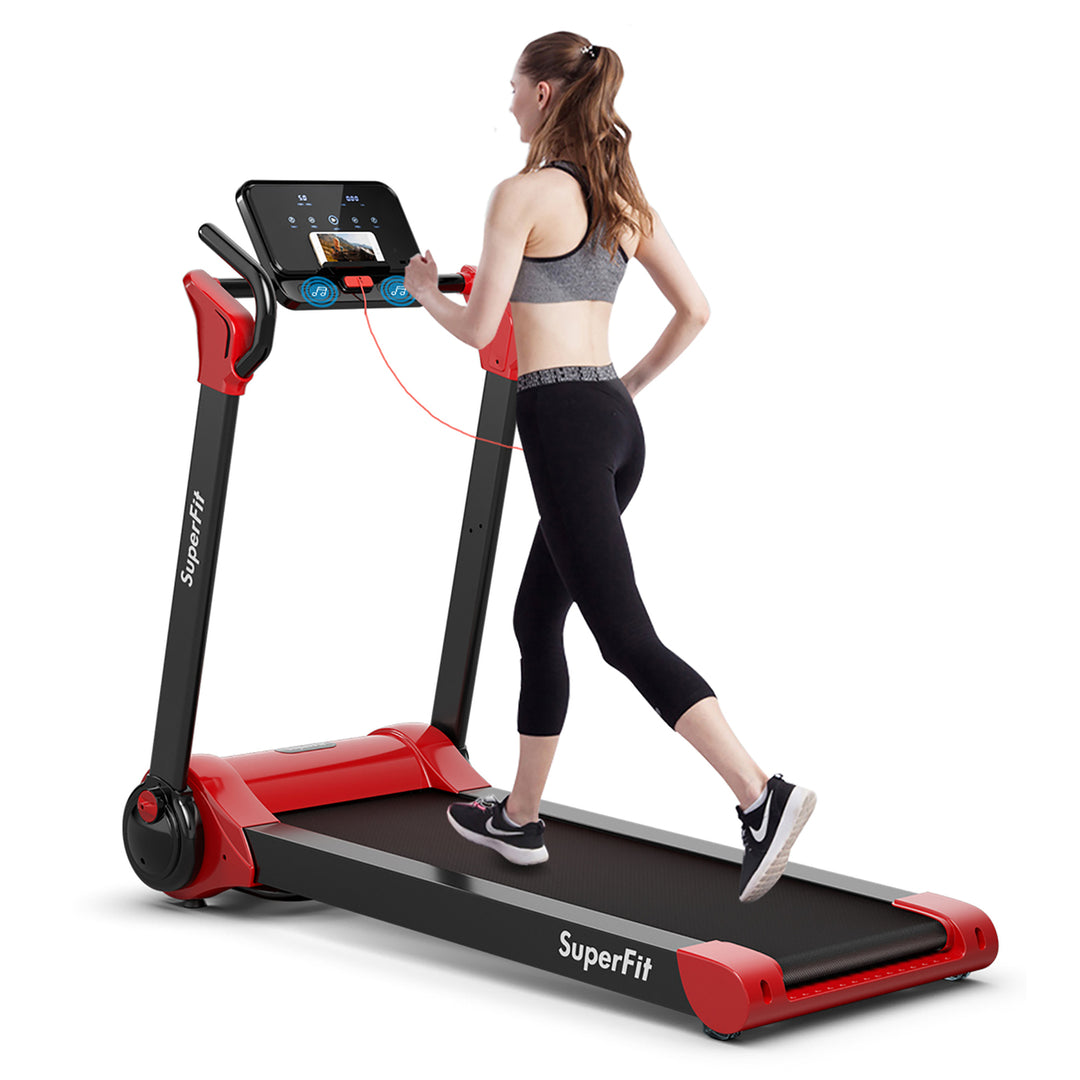 SuperFit 2.25HP Folding Electric Motorized Treadmill w/ Speaker White\Black\Blue Image 6