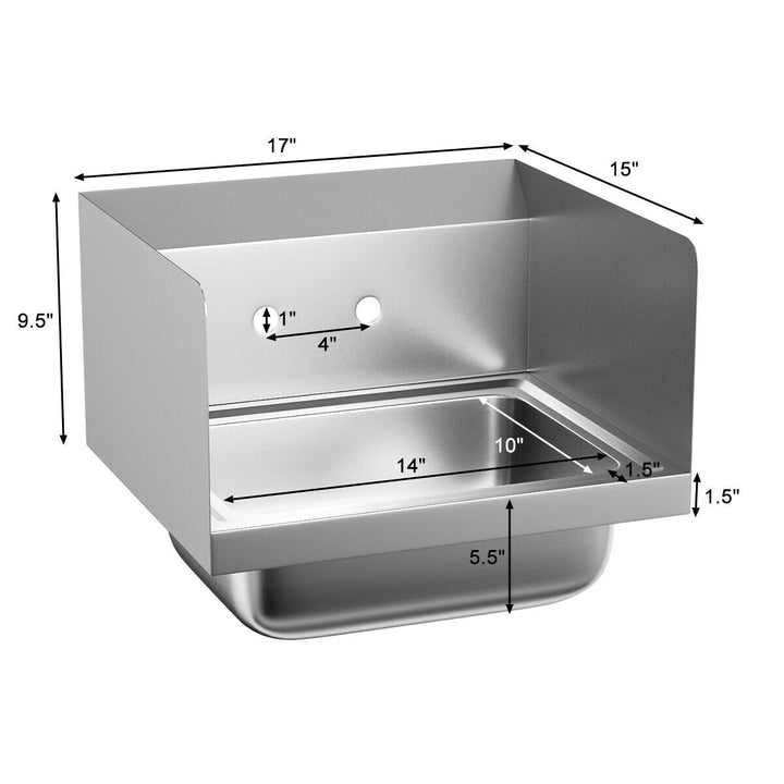 Stainless Steel Hand Washing Sink NSF Commercial with Faucet and Side Splashes Image 2