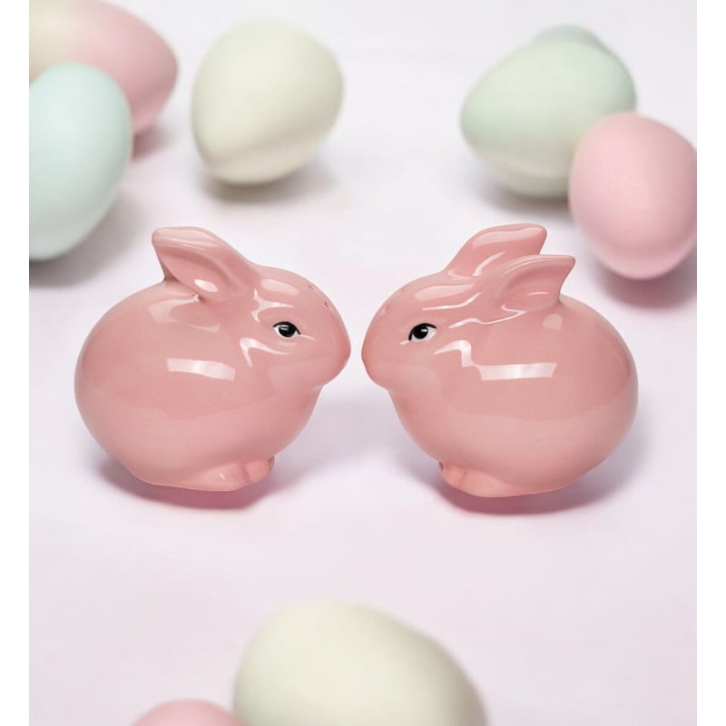 Ceramic Pink Bunny Rabbit Salt and Pepper Shakers , Image 1