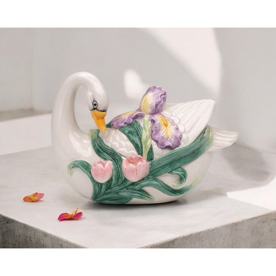 Ceramic Swan Bird with Flowers Accessory Box  , Image 1