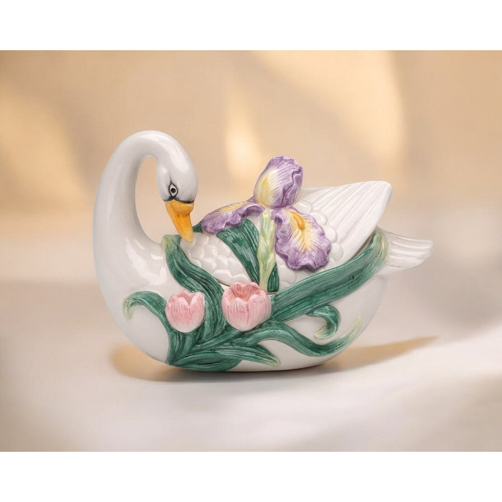 Ceramic Swan Bird with Flowers Accessory Box  , Image 2