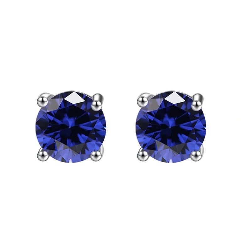 14k White Gold Plated Blue Sapphire 6mm Round Stud Earrings for Women Image 1