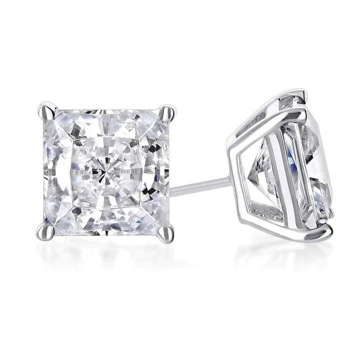 14K White Gold Created White Sapphire 1ct Princess Stud Earrings for Women Image 1