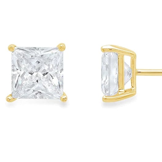 14K Yellow Gold Created White Sapphire 1ct Princess Stud Earrings for Women Image 1