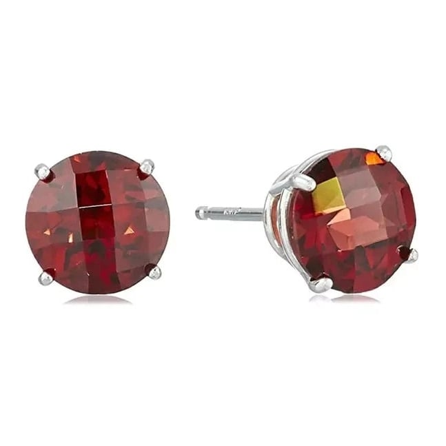 14k White Gold Plated Created Garnet Round Stud Earrings 6mm Image 1