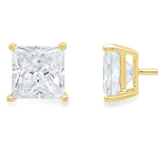 14K Yellow Gold Created White Sapphire 6mm Princess Stud Earrings for Women Image 1