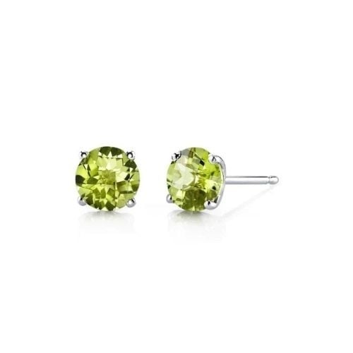 14k White Gold Plated Created Peridot Round Stud Earrings 6mm Green Women Image 1