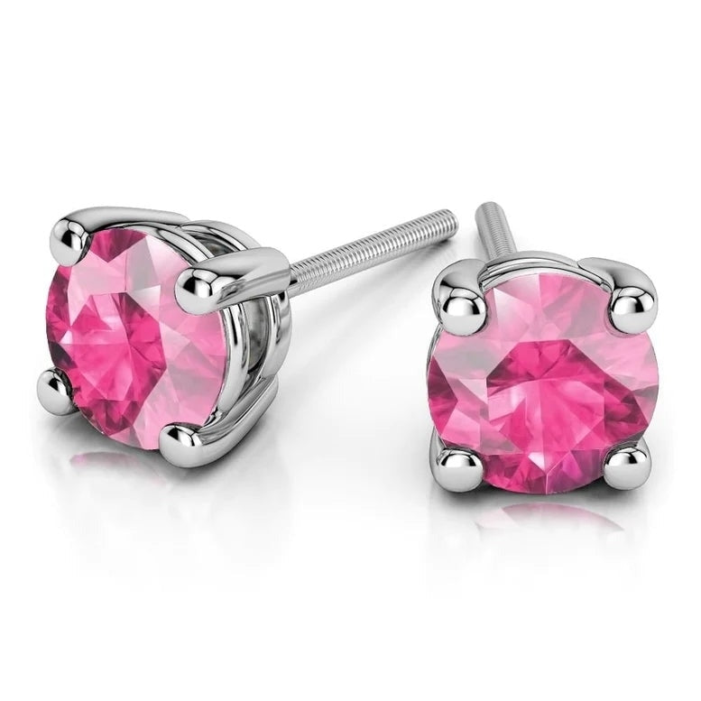 14k White Gold Plated Pink Sapphire Round Stud Earrings 6mm for Women Image 1