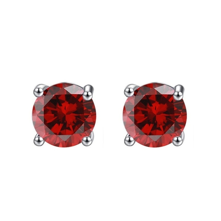 14k White Gold Plated Ruby Round Stud Earrings 6mm Red Womens Jewelry Gift Image 1