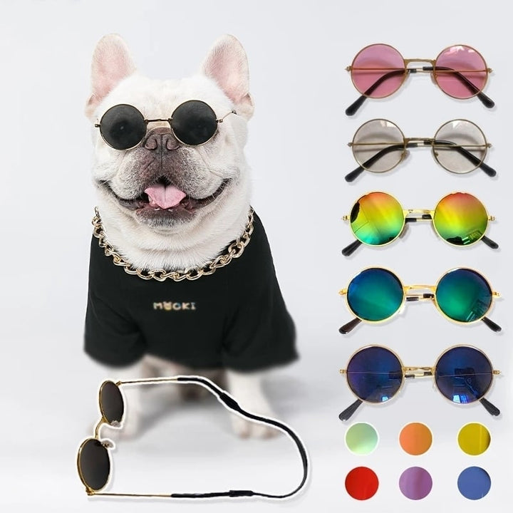 VZZ Vintage Round Cat Sunglasses Metal Glasses for Small Dogs and Cats Image 1