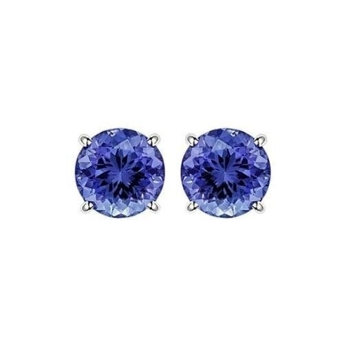 14k White Gold Plated Tanzanite Round Stud Earrings 6mm Blue Women Jewelry Image 1