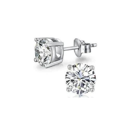 14k White Gold Plated White Sapphire 6mm Round Stud Earrings for Women Image 1