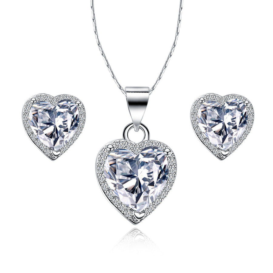 Paris Jewelry 18k White Gold Plated Heart Necklace Earrings 4 Ct Sapphire Set Image 1