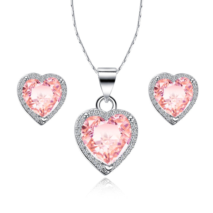 Paris Jewelry 18k White Gold Plated Heart Necklace Earrings Created Pink Sapphire Image 1