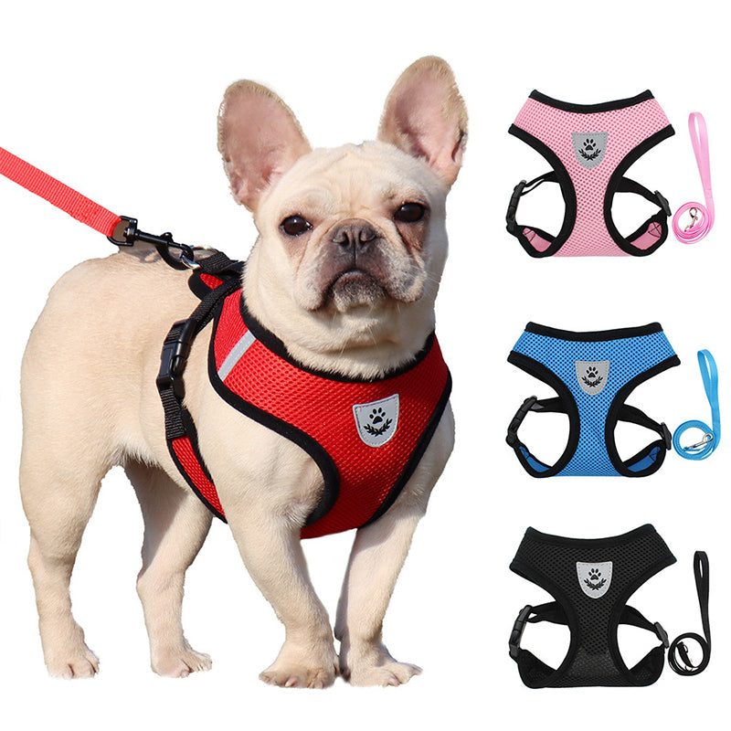 Adjustable Dog Cat Harness Vest Leash Reflective Soft Mesh for Small Medium Pets Image 1