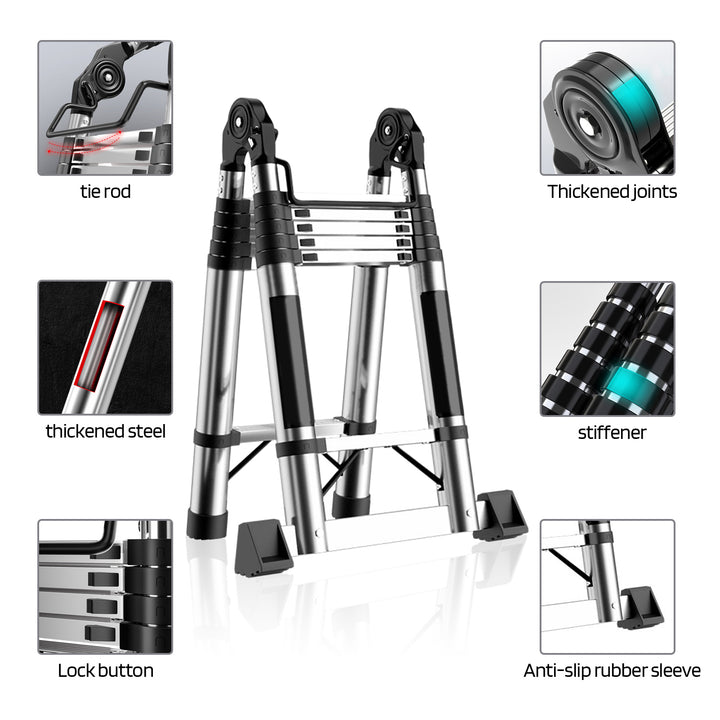 Telescoping Extension Ladder Stainless Steel Folding Ladder with Locking Mechanism Multi-Purpose Collapsible Ladder 330 Image 4