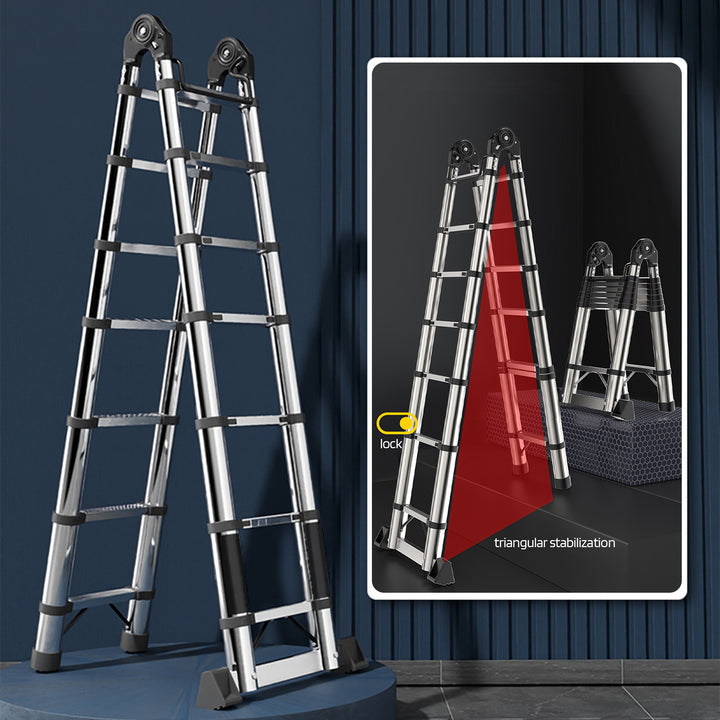 Telescoping Extension Ladder Stainless Steel Folding Ladder with Locking Mechanism Multi-Purpose Collapsible Ladder 330 Image 6