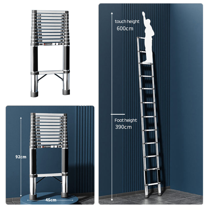 Telescoping Extension Ladder Stainless Steel Folding Ladder with Locking Mechanism Multi-Purpose Collapsible Ladder 330 Image 8