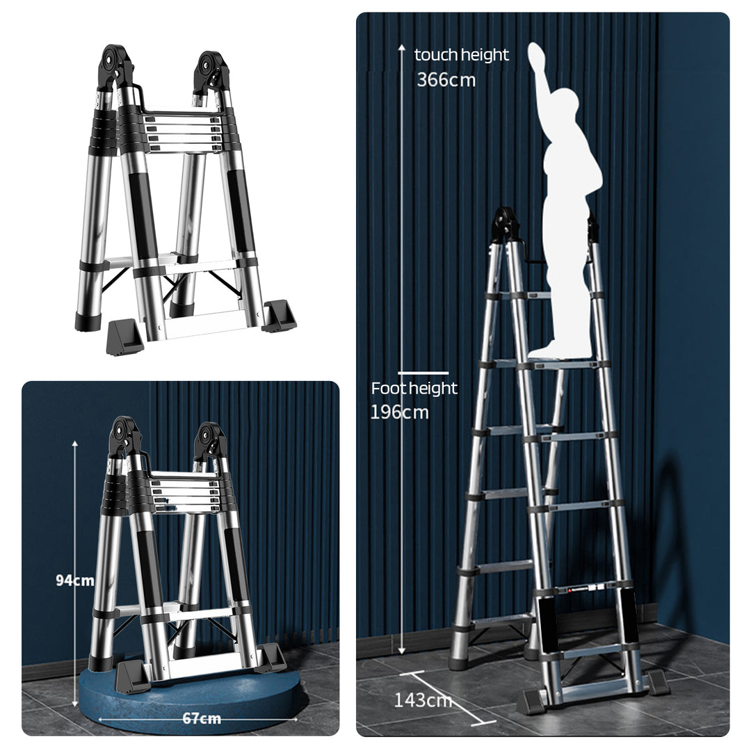 Telescoping Extension Ladder Stainless Steel Folding Ladder with Locking Mechanism Multi-Purpose Collapsible Ladder 330 Image 9