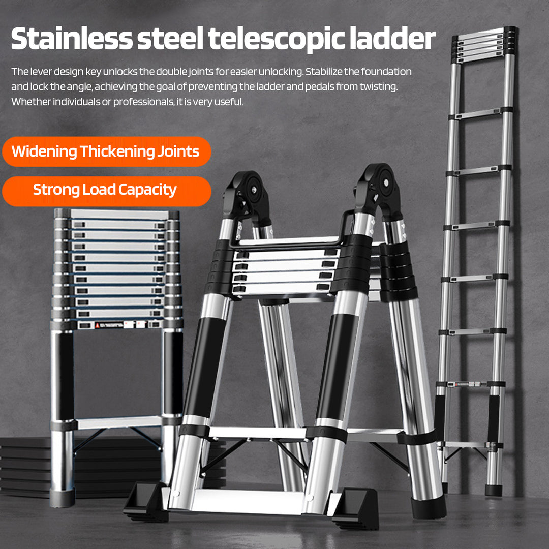 Telescoping Extension Ladder Stainless Steel Folding Ladder with Locking Mechanism Multi-Purpose Collapsible Ladder 330 Image 10