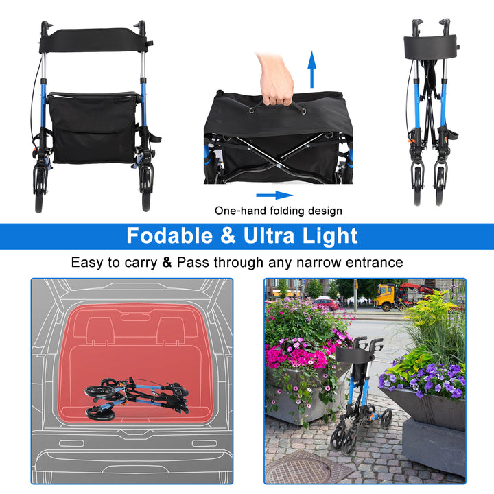 Rollator Walker for Seniors with Storage Bag Upgraded Thumb Press Button for Height Adjustment Folding Lightweight Image 4