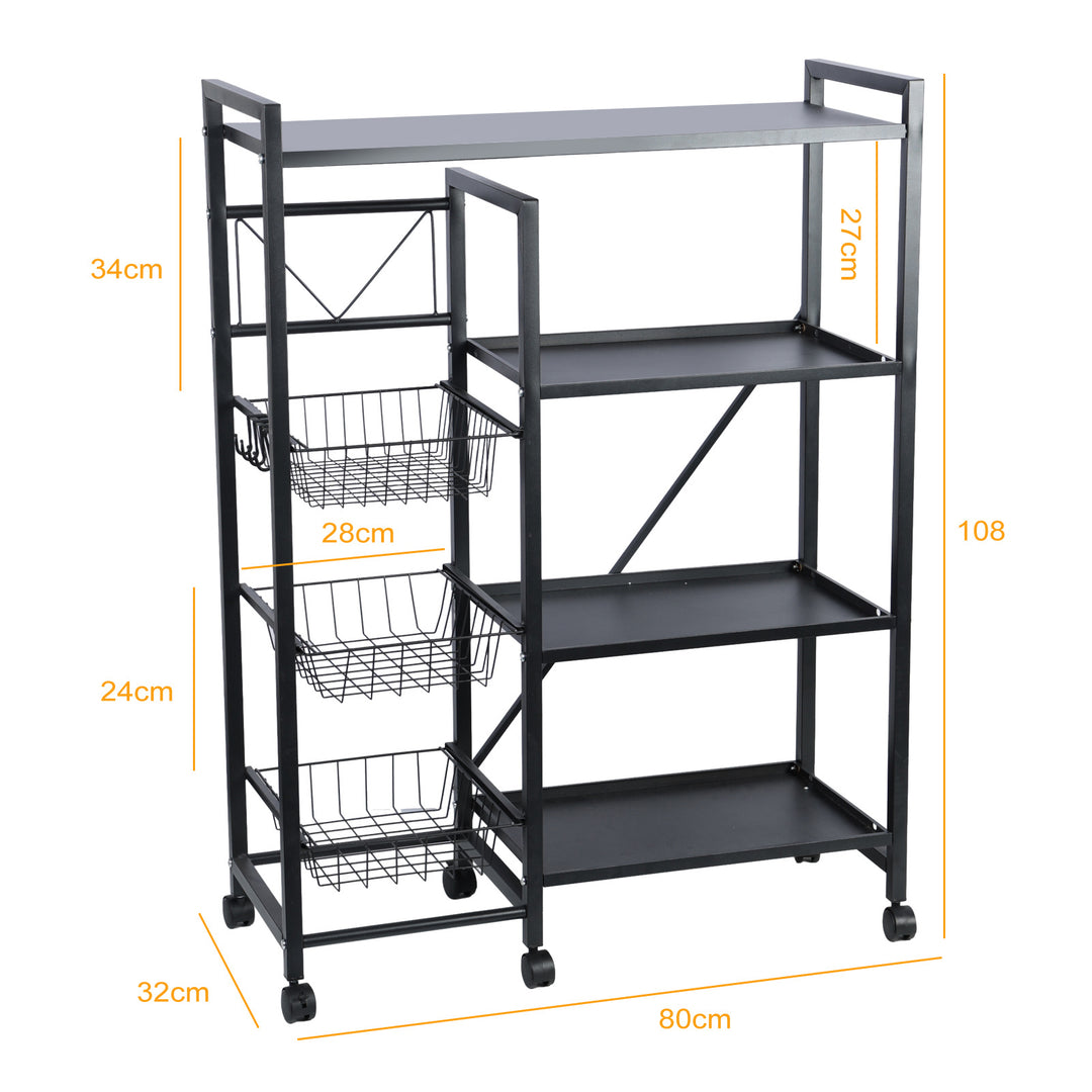 108CM Vegetable Basket Storage Rack 4 Tier Stackable Storage Basket with 360 Degree Wheels Kitchen Baker Spice Rack Image 6