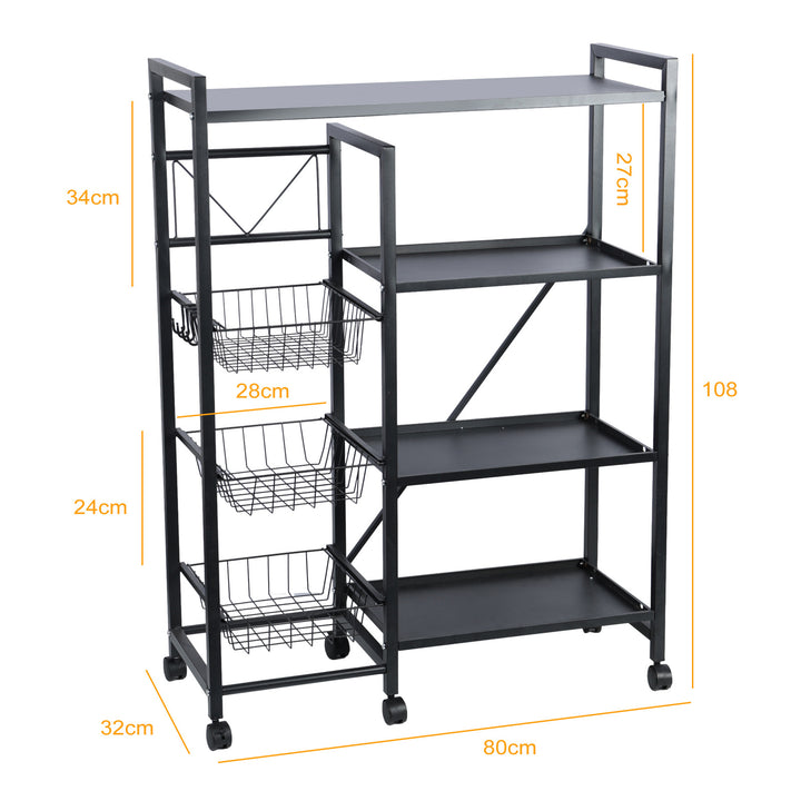 108CM Vegetable Basket Storage Rack 4 Tier Stackable Storage Basket with 360 Degree Wheels Kitchen Baker Spice Rack Image 6