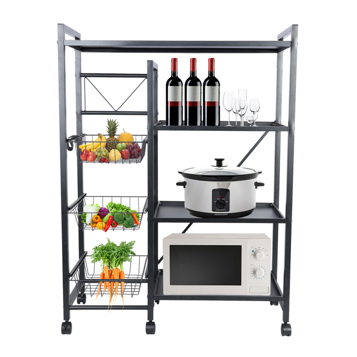 108CM Vegetable Basket Storage Rack 4 Tier Stackable Storage Basket with 360 Degree Wheels Kitchen Baker Spice Rack Image 8