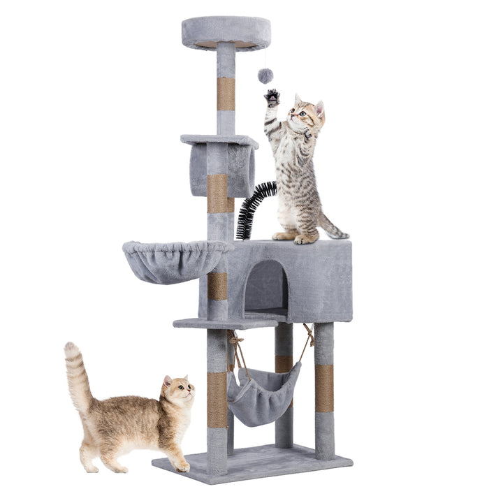 Cat Tree for Large Cats and Indoor Cats Plush Tall Cat Tower with Small House Scratching Post Hanging Ball and Habitat Image 1