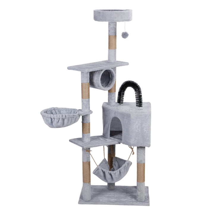 Cat Tree for Large Cats and Indoor Cats Plush Tall Cat Tower with Small House Scratching Post Hanging Ball and Habitat Image 3