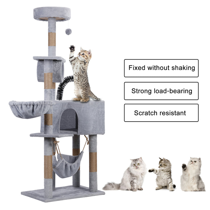 Cat Tree for Large Cats and Indoor Cats Plush Tall Cat Tower with Small House Scratching Post Hanging Ball and Habitat Image 4